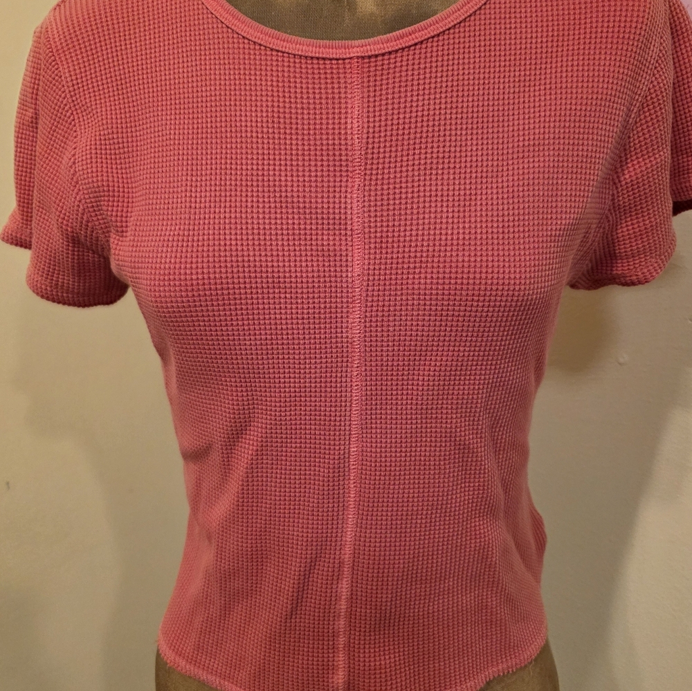 Madewell Waffle Knit Crewneck Short Sleeve Crop Tee Shirt Coral Medium - Picture 3 of 6